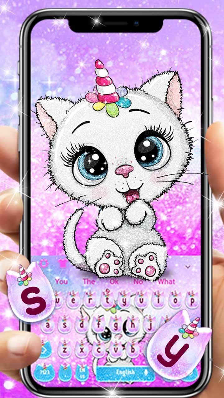 Cute Glitter Unicorn Cat Keyboard Theme