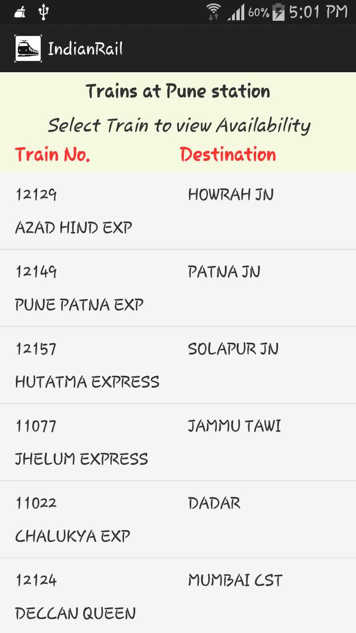 Indian Rail Availability