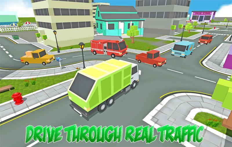 Blocky Garbage Truck Transport